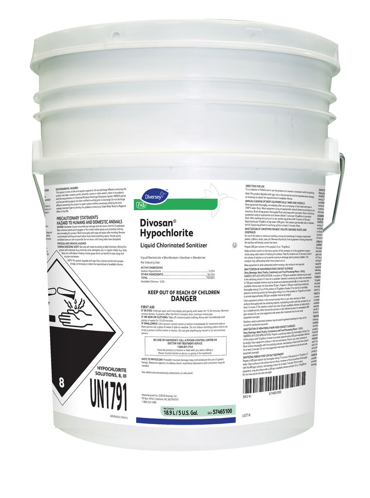 Divosan® Hypochlorite VT3, 5gal - Liquid Chlorine Sanitizer